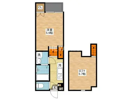 ミライ幸町(1SK/2階)の間取り写真