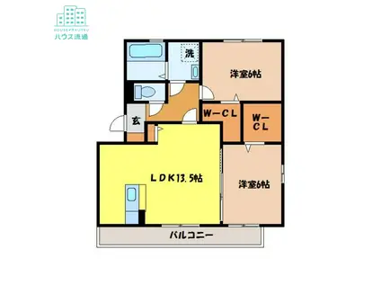 ソシアビューテラスB棟(2LDK/2階)の間取り写真