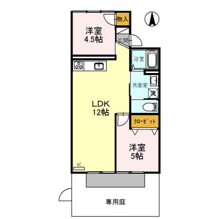 パレーシャル三木(2LDK/1階)の間取り写真