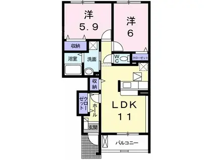 サンリットガーデンハウスN(2LDK/1階)の間取り写真