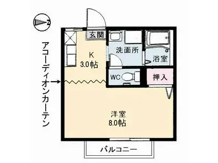 カーザ・ヴェルデ(1K/2階)の間取り写真