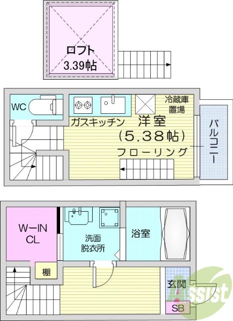 コンフォート旭ヶ丘(ワンルーム/1階)の間取り写真