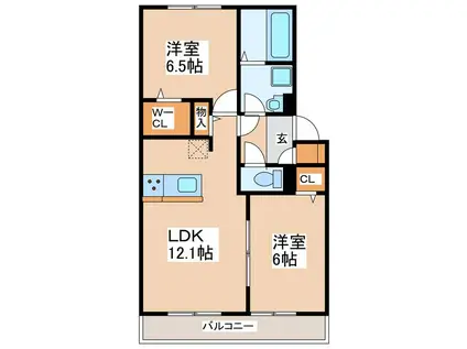 D-ROOM帯山西(2LDK/2階)の間取り写真