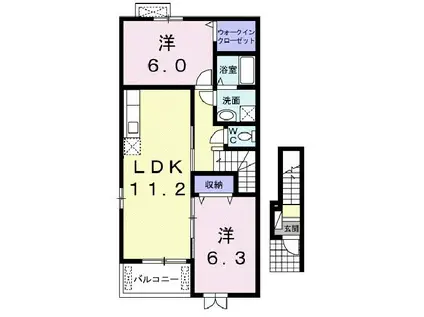 カーサ・セレーノA(2LDK/2階)の間取り写真