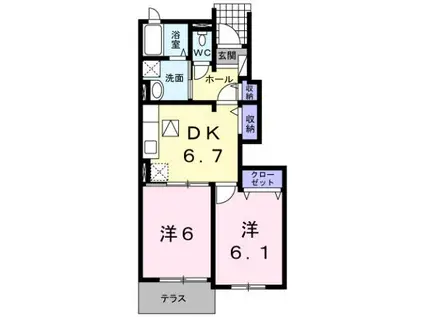 プリムローズA(2DK/1階)の間取り写真