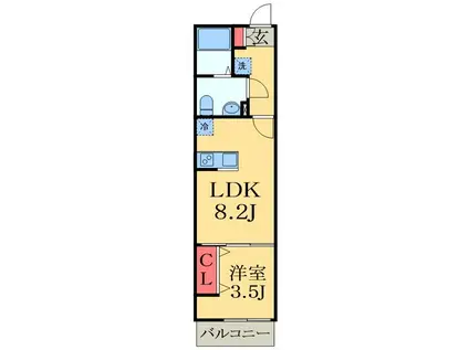 AJ勝田台(1LDK/3階)の間取り写真