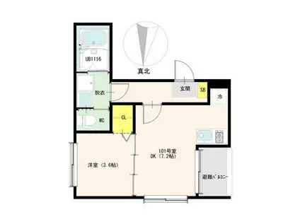 ハーモニーテラス日比野(1DK/2階)の間取り写真