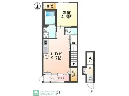 調布市国領町4丁目アパート(1LDK/2階)の間取り写真