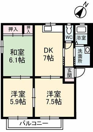 グリーングラス(3DK/2階)の間取り写真