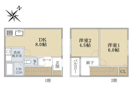 長田区房王寺町3丁目アパート(2DK/1階)の間取り写真