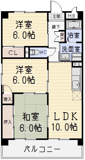 6清邦ビル(3LDK/3階)の間取り写真