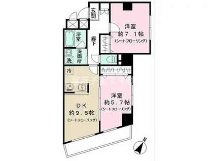 ブールバード白山(2DK/6階)の間取り写真