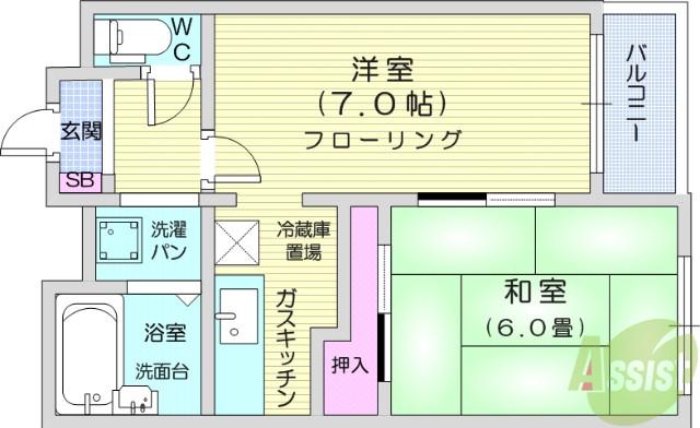 プランドビル木町(2K/1階)の間取り写真