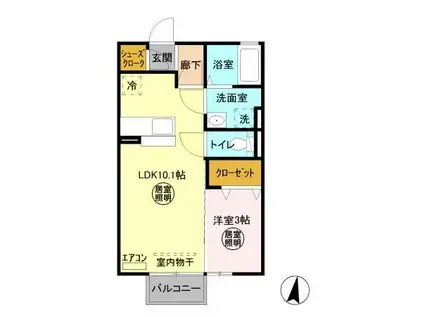 スカイブルー E(1LDK/2階)の間取り写真