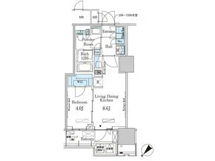 HARUMI FLAG PORT VILLAGE B棟(1LDK/11階)の間取り写真