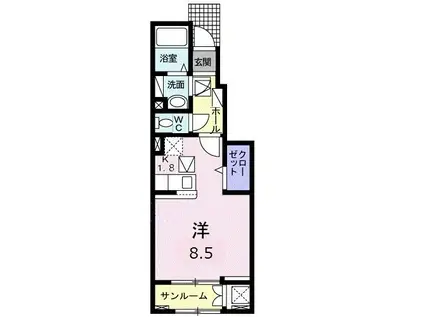 ルーチェクレアIIA(1K/1階)の間取り写真
