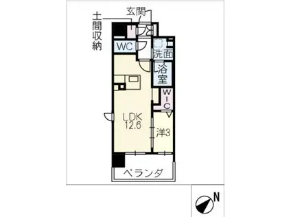 リレーヴ豊田(1LDK/2階)の間取り写真