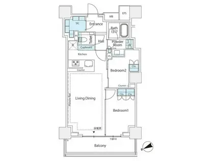 ザ・パークハウス三田ガーデン タワー棟(2LDK/1階)の間取り写真