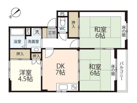 トリヴァンベール田方(3DK/2階)の間取り写真