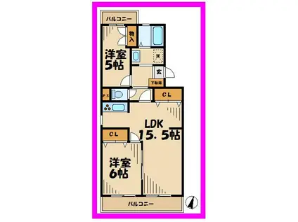 ヴァンテアン(2LDK/1階)の間取り写真