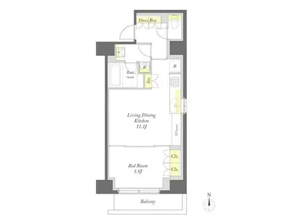 プライムメゾン日本橋馬喰町(1LDK/3階)の間取り写真