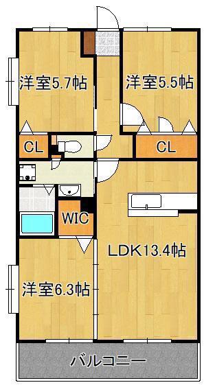 CLAIRひびきの一番館(3LDK/2階)の間取り写真