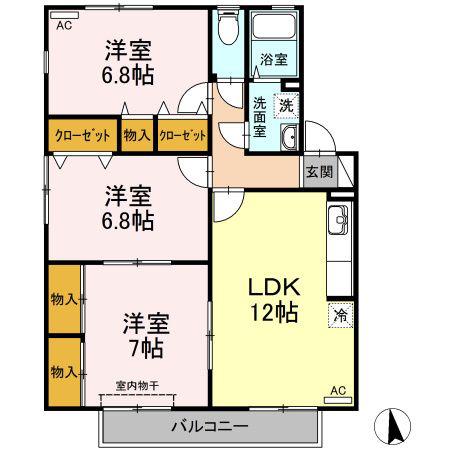 ルミナス山城 A棟(3LDK/1階)の間取り写真