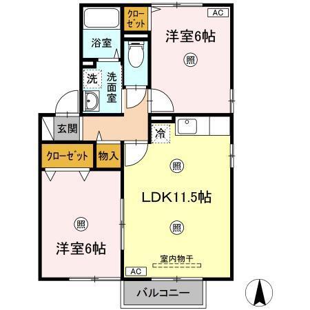 メナーB(2LDK/2階)の間取り写真
