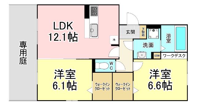 トレス下富野(2LDK/2階)の間取り写真