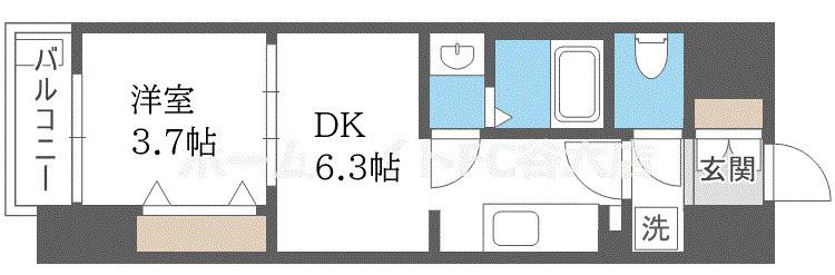 ALIVIS九条(1DK/13階)の間取り写真
