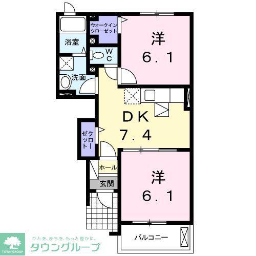 カーサ大井C(2DK/1階)の間取り写真