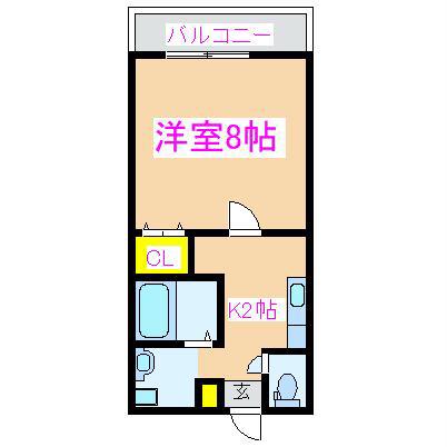 フェヴァリーII(1K/1階)の間取り写真