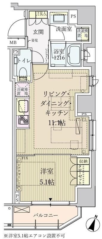 パークアクシス赤坂見附(1LDK/13階)の間取り写真