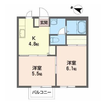 サンライズ・インB(2K/2階)の間取り写真