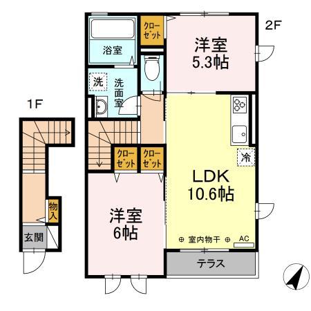 セレスト弐番館(2LDK/2階)の間取り写真
