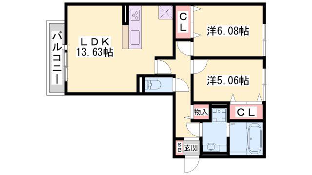 クレシア旭(2LDK/2階)の間取り写真