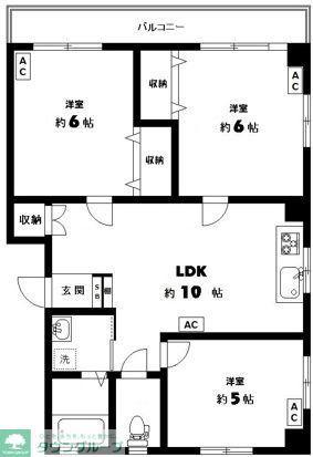 シャトウ中野アネックス(3LDK/2階)の間取り写真