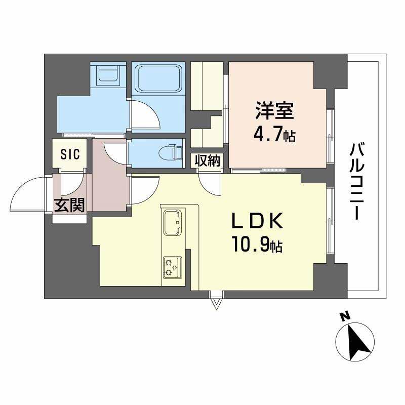 ラヴェール横川(1LDK/4階)の間取り写真