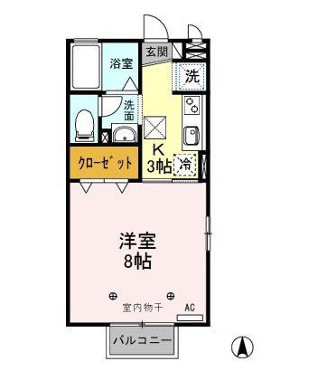 ピュアクレスト(1K/1階)の間取り写真