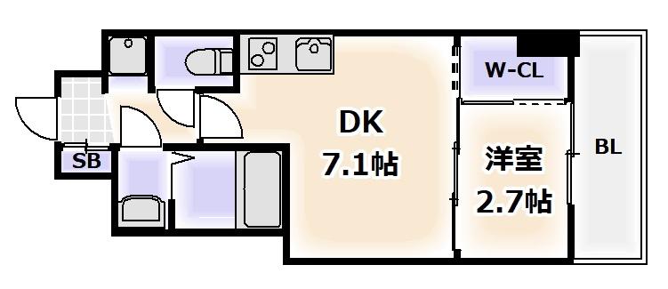 セレニテ桜川駅前プリエ(1DK/7階)の間取り写真