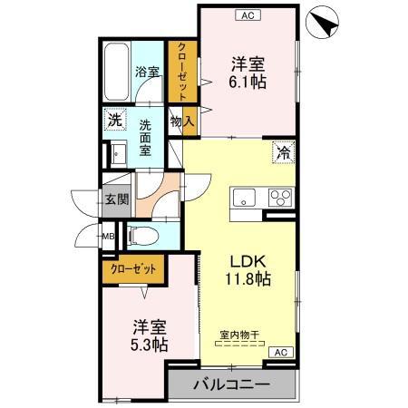 クレール・メゾン(2LDK/3階)の間取り写真