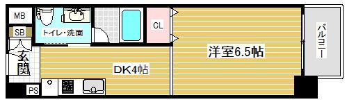 ライフデザイン三宮東(ワンルーム/4階)の間取り写真