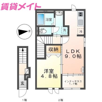 パティオ(1LDK/2階)の間取り写真