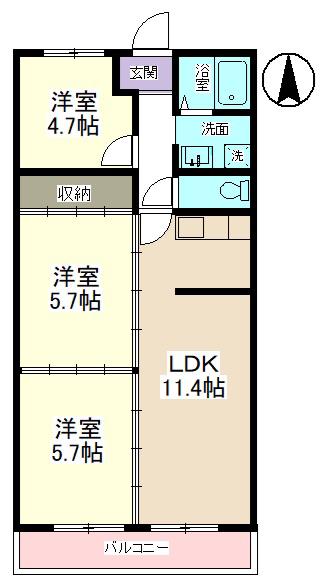 小山サンハイツ1(3LDK/2階)の間取り写真