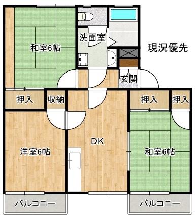 城西第1ハイツ(3DK/2階)の間取り写真