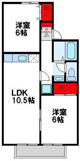 ジョイフルタウン日の里A棟(2LDK/1階)の間取り写真