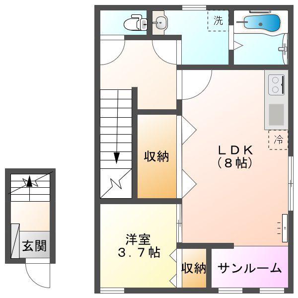 VILLA COURT CARROT寺町(1LDK/2階)の間取り写真
