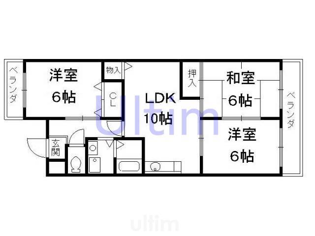 ネオグランドール伏見(3LDK/1階)の間取り写真