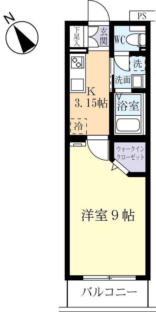 ウイングパークみどりの(1K/2階)の間取り写真