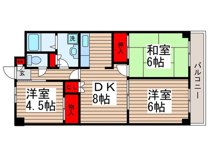 ファウンテン90(3DK/2階)の間取り写真